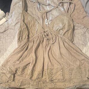 Urban Outfitters Tan Eyelet Top